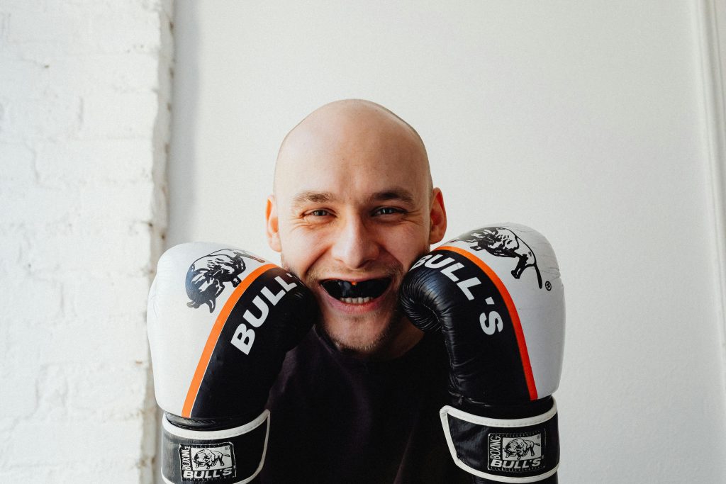 Boxer wearing a mouthguard