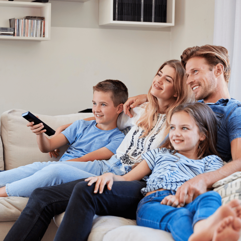 Family watching tv