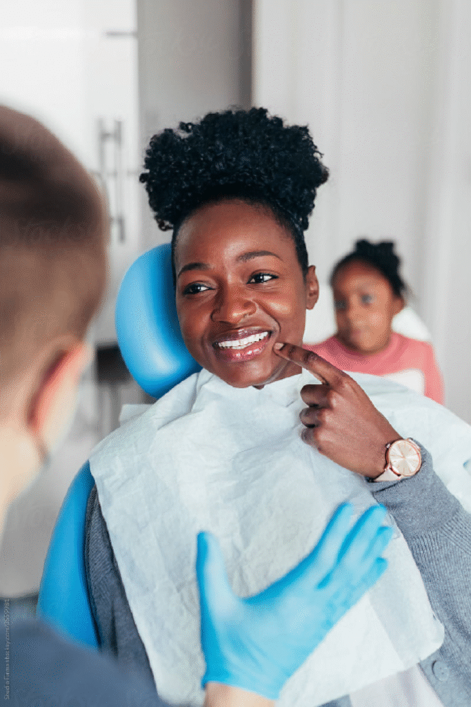 Services black girl smile show gums and confidence