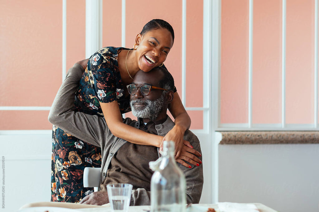 Home couple smiling