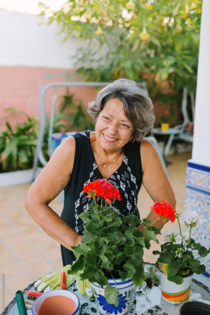 Services woman with red flower